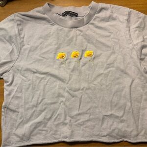 Brandy Melville T shirt, light blue cropped with flowers, one size